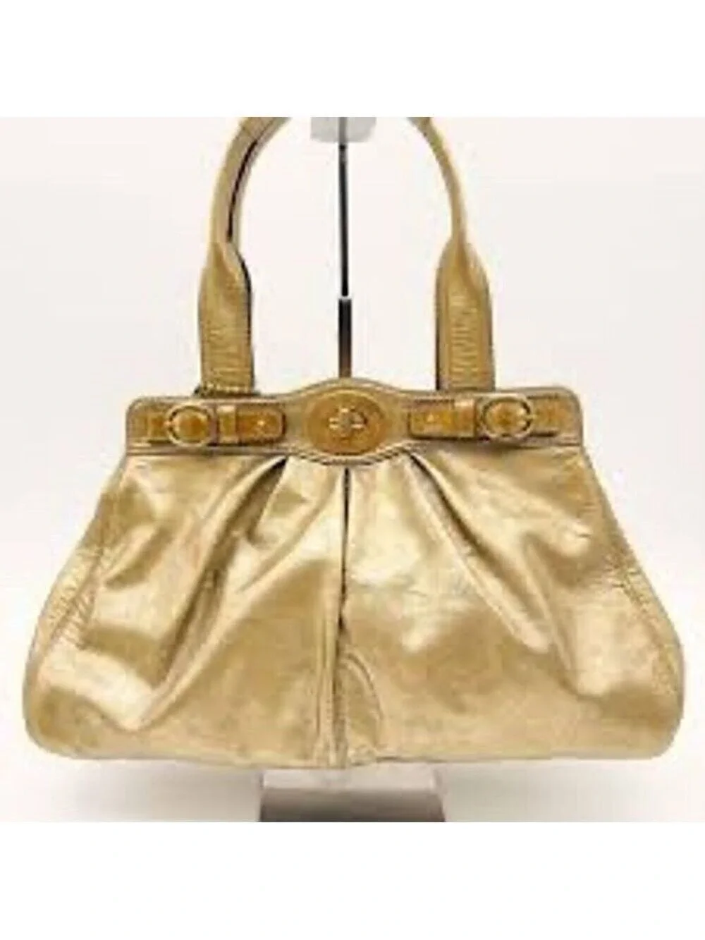 Coach Garnet 13915 Metallic Gold Leather Turnlock Satchel Bag Women's Handbag